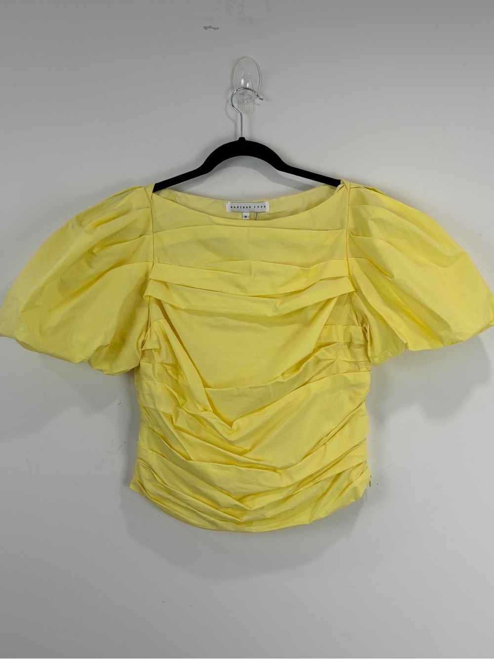 Endless Rose Yellow Ruched Puff Sleeve Blouse Romantic Coquette M Feminine Top